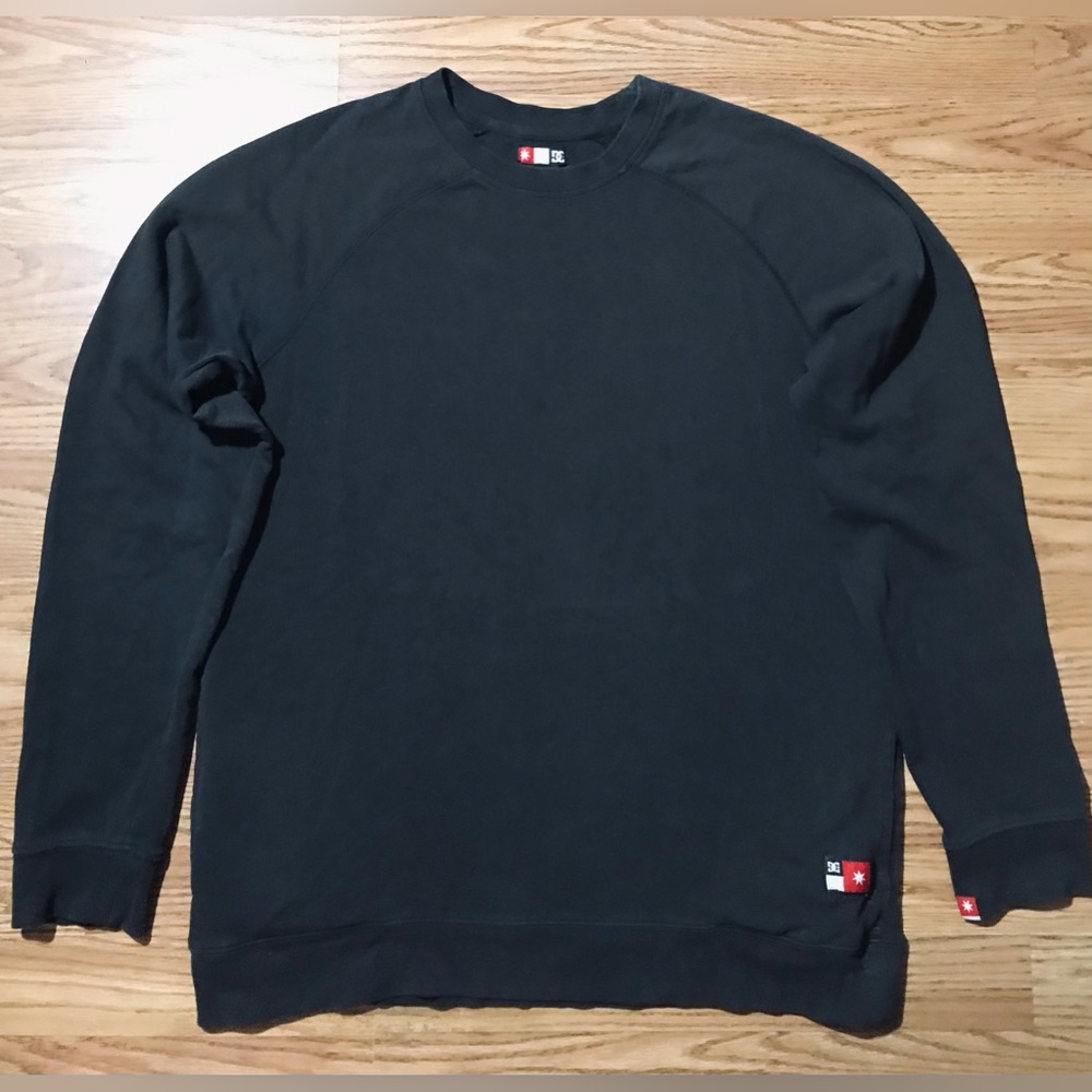 DC Shoes Y2K US Made Sweatshirt Black Lightweight Fleece Crew Blank w Pockets